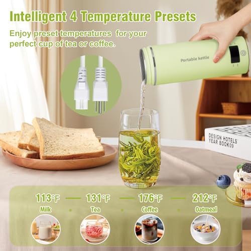 Travel Electric Kettle Portable Mini Kettle,Small Hot Water Boiler with 4 Temperature Settings,304 Stainless Steel,Fast Boiling Water with Auto Shut-Off and Boil Dry Protection,400ml (Green, 400ML) - color: Green