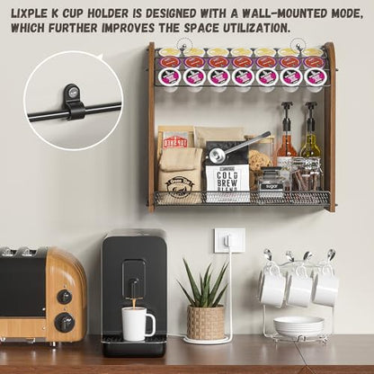 Lixple K Cup Holder - 2-Tier K Cup Organizer, Metal Coffee Pod Holder for Counter, Easy Assembly (Rustic Brown) - color: Brown