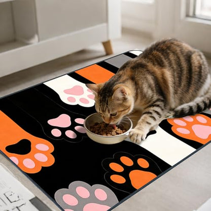 Nuxovilar Pet Dog Supplies Food Mat Paw-Printed Polyester (23.62×17.71 inches) Bowl Water Spill Pad Feeding Essentials for Kennel, Home, Feeding Area - color: LU13718
