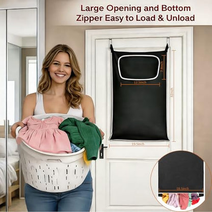 Hanging Laundry Hamper, Over the Door Laundry Hamper with Wide Opening and Full-Length Zipper, Easy Storage & Access, Space Saving for Bathroom, Bedroom, Dorm, Travel (Black)