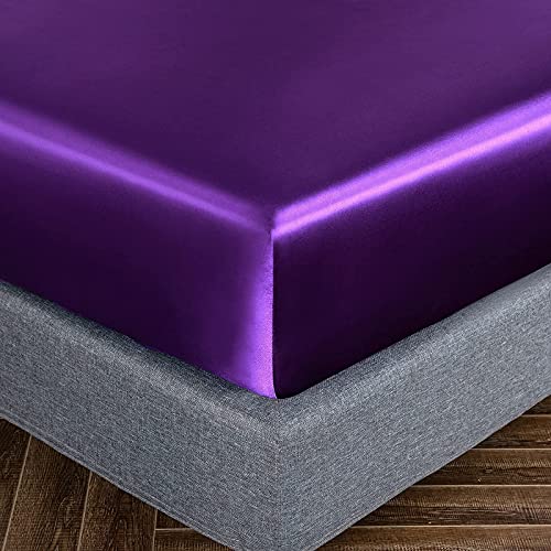 Homiest 3pcs Satin Sheets Set Luxury Silky Satin Bedding Set with Deep Pocket, 1 Fitted Sheet + 1 Flat Sheet + 1 Pillowcase (Twin Size, Purple) - color: Purple, size: Deep pocket - Twin size