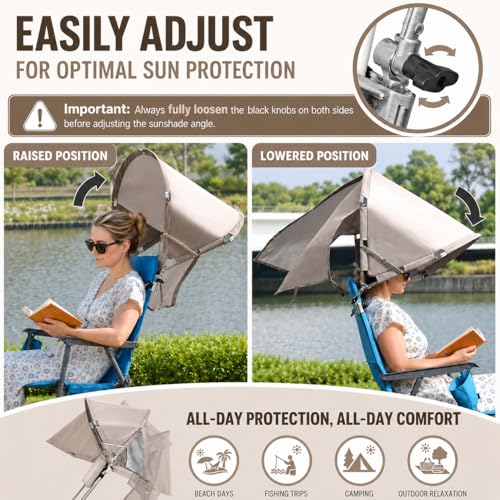 Universal Wind-Resistant Chair Umbrella Canopy, Foldable Portable UPF 50+ Sun Shade Attachment with Adjustable Clamp, Fits Most Beach, Camping, Lawn, Sports, Tanning, Zero Gravity Chairs, Patented - style: Regular