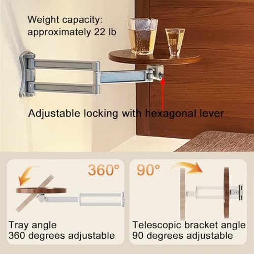 Bedside Shelf Wall Mounted Side Table Folding Brackets,Floating Nightstand Retractable Folding Hinges,Wall Mount Tea Table Bracket,Suitable for Living Room,Bedroom,Study,Bathroom,etc