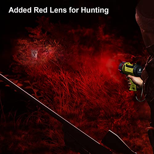 YIERBLUE Rechargeable Spotlight Flashlight with 2000,000 High Lumen LED, IP67 Waterproof Long Running Spot Light searchlight, Impact Resistant Handheld Spotlight with Foldable Stand and Red Lens - color: Fluorescent