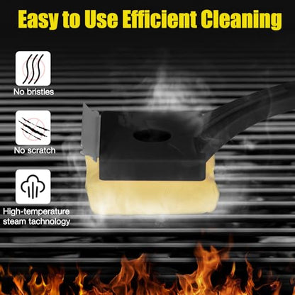Grill Brush Bristle-Free – Steam Cleaning & Pumice BBQ Grill Cleaner with Replaceable Head – Includes 2 Cleaning Stones + 1 Extra Brush Head – Heavy-Duty Barbecue Scraper - style: Classic Black with 2 Stone 1 Brush Head