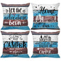 Rustic Welcome to Our Camper Let The Adventure Begin Throw Pillow Cover Pillowcase 18x18 Inch (Set of 4) Decor, Camper Rv Farmhouse Sofa Bed Bedroom Home Decoration