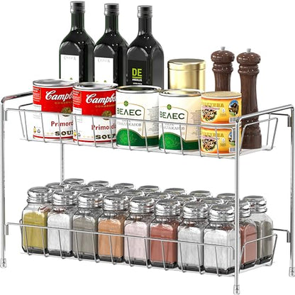 Simple Houseware 2-Tier Spice Rack Kitchen Organizer Countertop Shelf, Chrome - color: Chrome