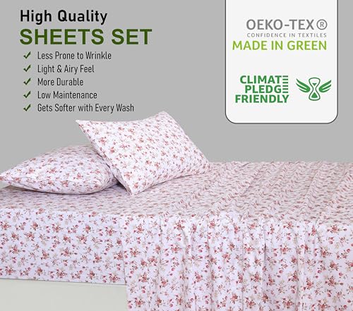 RUVANTI 100% Cotton Percale Sheets Twin XL Size, Bouquet | Crisp Cooling, Deep Pocket 16", Soft Breathable & Durable, Hotel-Style, 3 Piece Set - color: Bouquet, size: Twin XL