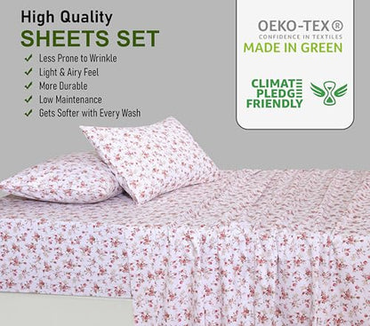 RUVANTI 100% Cotton Percale Sheets Twin XL Size, Bouquet | Crisp Cooling, Deep Pocket 16", Soft Breathable & Durable, Hotel-Style, 3 Piece Set - color: Bouquet, size: Twin XL