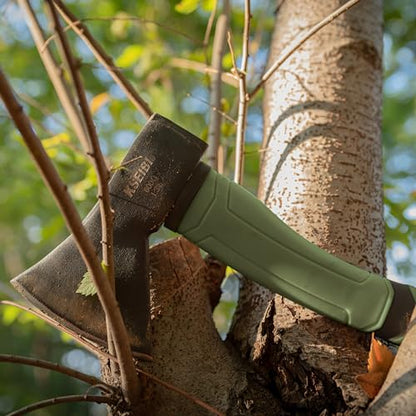 KSEIBI Hatchet with Sheath, Camping Axe for Splitting and Kindling Wood, Forged Steel Blade with Anti-Slip and Shock Reduction Handle Great Throwing Hatchets (Sausalito Green) - style: Sausalito Green
