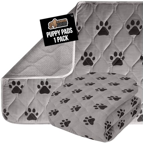 GORILLA GRIP Washable Puppy Pads, Slip Resistant Dog Crate Mat, Waterproof Cloth Pee Pad for Training Puppies in Playpen, Reusable Pet Incontinence Blanket, Protects Sofa, Furniture, Floors, 18x12 - color: Paw Gray, size: 18" X 12"