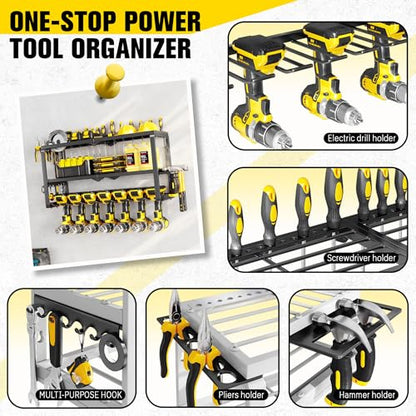 Hipidian Power Tool Organizer Wall Mount- 300lb Capacity 3-Tier Storage Rack with 7 Drill Holders for Garage Tools, Best Birthday Tools Gifts for Men Dad Husband - size: 7 Slots 3 Layers