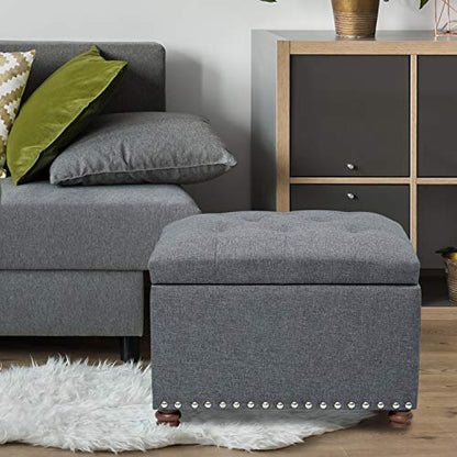 Joveco Storage Ottoman Bench Rectangular Fabric Organization Foot Rest, 24 Inch Modern Tufted Bedroom Foot Stool and Seat for Entryway, Bedroom, Living Room - color: Grey