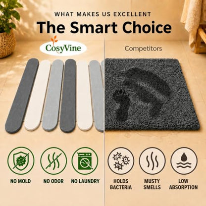 Foldable Stone Bath Mats for Bathroom, Super Absorbent Diatomaceous Earth Bath Mats, Quick Drying Non Slip Mat, 23.6 x 15.5 Inch Folding Grey Bath Stone Mat, Easy Storage and Compact.