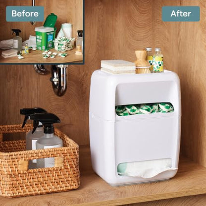 YouCopia SinkSuite Bag & Pod Dispenser, Standing Garbage Bag and Dishwasher Pod Organizer with Removable Lids for Storage, Speckled White - style: Bag & Pod Dispenser