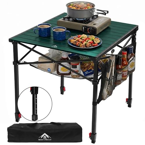 Camping Table Portable Foldable with Adjustable Height, Lightweight Collapsible Aluminum Roll-Up Camp Table with Storage Bag & Carry Bag, Heat-Resistant for RV Picnic BBQ Camping (Large 28"×25") - size: Large 28"×25" - Dining Height (32.5"H)