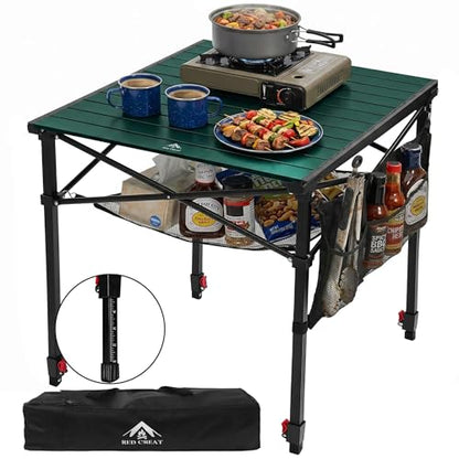 Camping Table Portable Foldable with Adjustable Height, Lightweight Collapsible Aluminum Roll-Up Camp Table with Storage Bag & Carry Bag, Heat-Resistant for RV Picnic BBQ Camping (Large 28"×25") - size: Large 28"×25" - Dining Height (32.5"H)