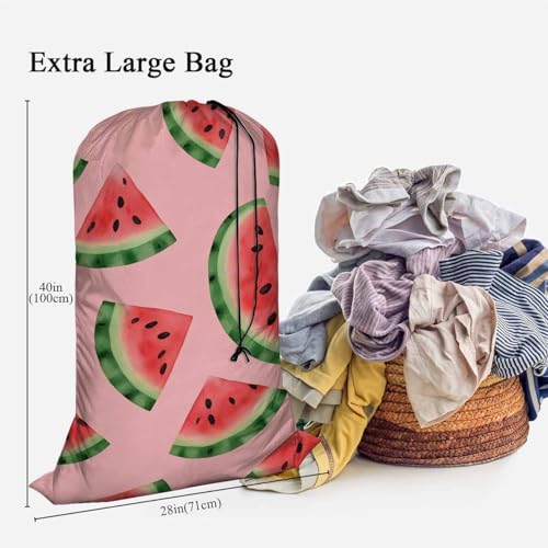 Swono Heavy Duty Laundry Drawstring Bag with Strap Juicy Watermelon, Tropical Exotic Fresh Fruits 28 x 40 Inch, Oxford Cloth Travel Dirty Clothes Bag for Laundromat and Household, Pink - color: Juicy Watermelon
