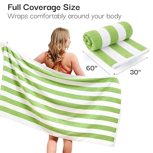 Salt Earth Cotton Striped Beach Cabana Towel, 4 Pack - 30"x60" Quick Dry Towels, Pool Essentials, Travel, Gym & Bathroom Towels, Oversized Beach Vacation Essentials, Pista Green - color: Pista Green, size: Pack of 4
