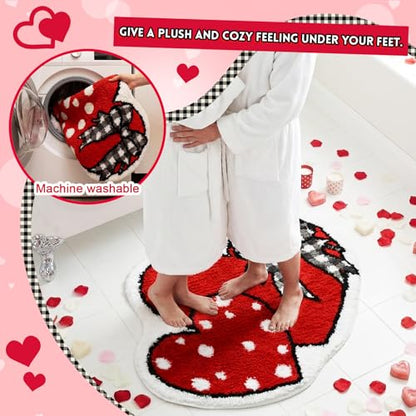 Drydiet Heart Bathroom Heart Rug Cute Summer Door Bow Mat Bath Mat Love Shape Shower Bathroom Decoration Rug Non Slip Washable - style: Bow Heart