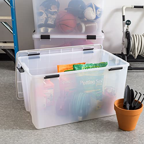 IRIS USA 156 Qt Storage Box with Gasket Seal Lid, BPA-Free, Made in USA - Heavy Duty Moving Containers with Tight Latch, Weather Proof Tote Bin, WEATHERPRO - Clear/Black - size: 156 Qt, style: 1 Pack