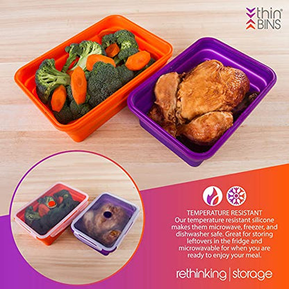 Kitchen Home Thin Bins Collapsible Containers – Set of 2 Extra Large Rectangle Silicone Food Storage Containers – BPA Free, Microwave, Dishwasher and Freezer Safe - size: Rectangle - Extra Large - Set of 2