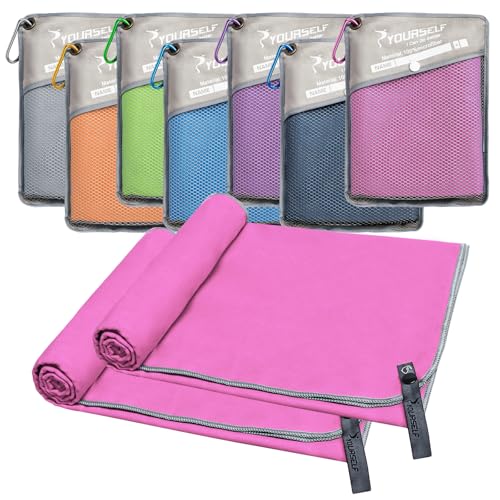 Quick Dry Towel 2 Pack, Camping Towels Super Absorbent, Fast Drying Microfiber Travel Towel, Quick Dry Ultra Soft Compact Gym Towel for Swimming Beach Hiking Yoga Travel Sports Backpack (S:32"x16") - color: Hpink, size: S:32"x16"*2