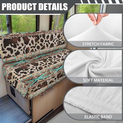 Rv Dinette Cushion Covers - Aztec Brown Cow Print Lightweight Furniture Protector for Rv Camper Car Bench Cover - Rv Couch Cover Replacement for Rv Camper - color: Aztec Brown Cow Print