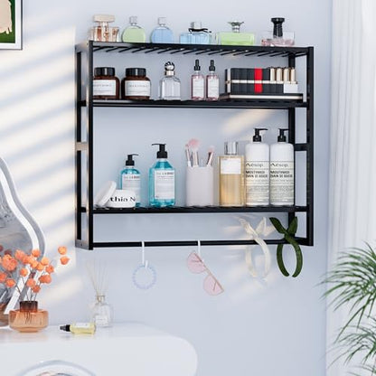 PPN Extra Large Towel Rack Bathroom Storage Shelves Over The Toilet with Towel Bar 100% Bamboo Adjustable Height Floating Shelf Wall Shower Shelf for Small Space Bathroom Kitchen Multi Usage - color: Black Extra Large