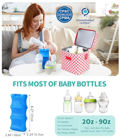PIIOSER Breastmilk Cooler Bag with Ice Pack, Fits 6 Baby Bottles Up to 9 Oz, Stylish Baby Cooler Travel Bags with Shoulder Strap, Double Deck & Leakproof for Nursing & Working Mom-Red & White Striped - color: Red & White
