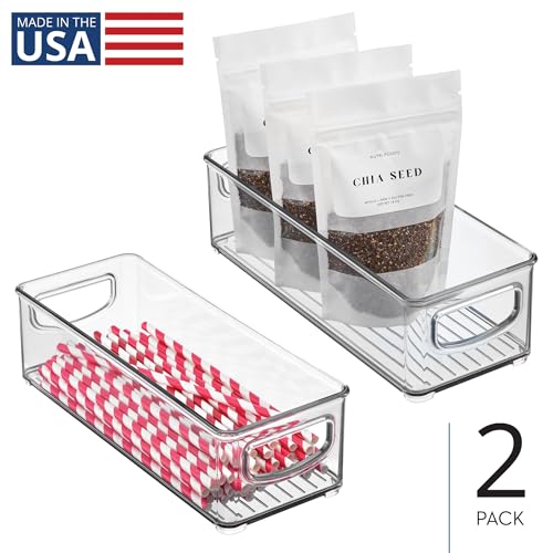 iDesign Plastic Stackable Pantry Bin, Set of 2, Clear | Storage Bin with Handles, For Cabinets or Fridge - style: Pack of 2