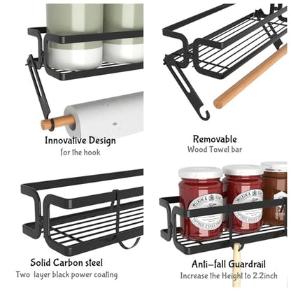 Spice Rack Wall Mount, Black, 3 Pack | Paper Towel Holder and Hooks, Screw or Adhesive Hanging, Space Saving, For Seasonings, Stove, RV, Cabinet - color: Black