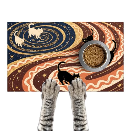 HOMETITUTE Cat Mat for Food Non-Slip Mat for Cat and Dog Food and Water Indoor 20x12 Inch Black Cat Design Pet Bowl Placemat Pet Feeding Station Colorful Meal Mat for Small Pets Kitchen Floor Use - color: colorful6