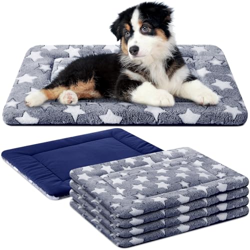 VitalCozy 4 Pcs Dog Crate Pads, Ultra Soft Warm Washable Anti-Slip Kennel Bed Mat for Pets, Reversible, Replaceable, Cage Liner for Small Medium Large Dogs and Cats(18 x 24 x 1.6 Inch,Star,Blue) - color: Blue, size: Rectangular 18 x 24 x 1.6 Inch