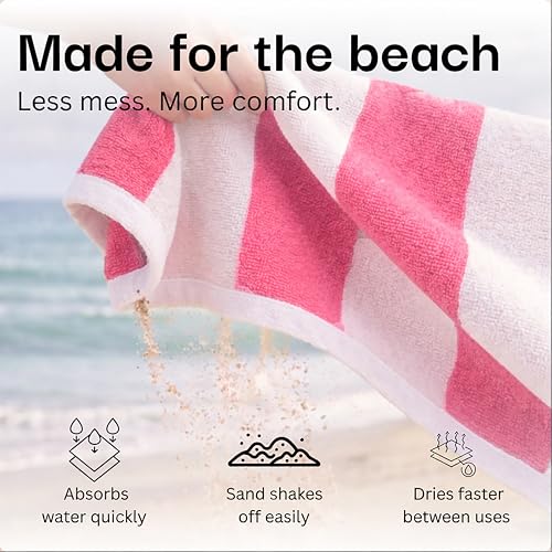 Salt Earth Cotton Striped Beach Cabana Towel, 6 Pack - 30"x60" Quick Dry Towels, Pool Essentials, Travel, Gym & Bathroom Towels, Oversized Beach Vacation EssentialsLux Pink - color: Lux Pink, size: Pack of 6