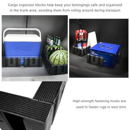 4 PCS Multipurpose Cargo Organizer Blocks, Plastic Trunk Storage Organizer Blocks for Felt Carpet, Space Saving Cargo Trunk Divider Adjustable Blocks for Truck SUV Van