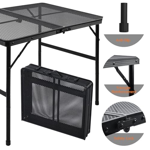 WildFinder 3x2 FT Folding Grill Table, Portable Camping Table for Outside, Adjustable Height Folding Table with Desktop & Mesh Bag, Lightweight Outdoor Table for Camping, Picnic, BBQ - size: 3x2FT