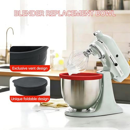3Pcs Silicone Bowl Liners with Lids for KitchenAid 5QT Tilt‑Head Stand Mixer, Collapsible Thick Food‑Grade Mixing Bowl Insert, Heat Resistant, Non‑Stick, Dishwasher Safe Reusable Mixer Accessories