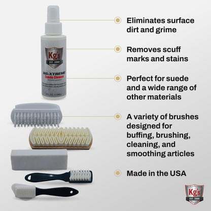 Kg's Premium Shoe Care Kit – Includes Cleaner, Suede Kit, Black & Brown Polish, Brushes, Applicators & Cloths for All Shoes - style: Suede Shoe Cleaning Kit
