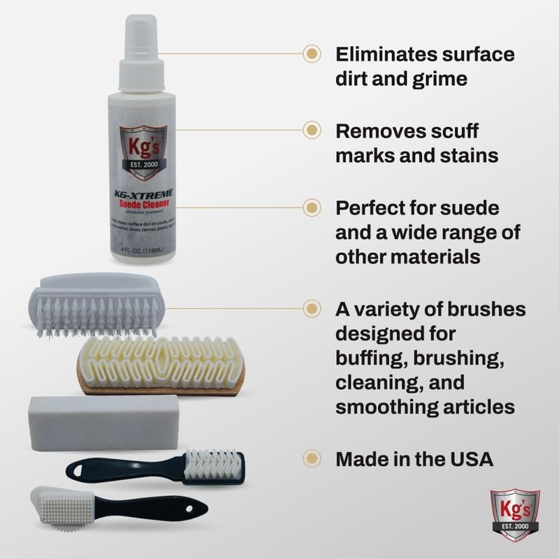 Kg's Premium Shoe Care Kit – Includes Cleaner, Suede Kit, Black & Brown Polish, Brushes, Applicators & Cloths for All Shoes - style: Suede Shoe Cleaning Kit