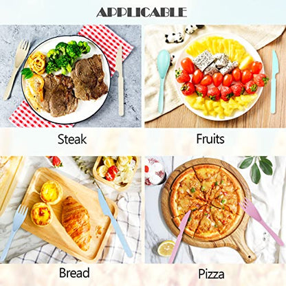 Reusable Travel Utensils Set with Case, 4 Sets Wheat Straw Portable Knife Fork Spoons Tableware, Eco-Friendly BPA Free Cutlery for Kids Adults Picnic Camping Utensils(Green, Beige, Pink, Blue) - color: 4 Sets - Green, Beige, Pink, Blue