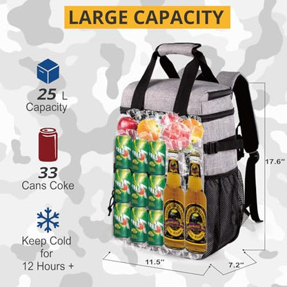 Tactical Backpack Cooler,Lunch Backpack for Men Adults Work with Handle，Soft Cooler Backpack Insulated Waterproof Leak Proof - color: Grey