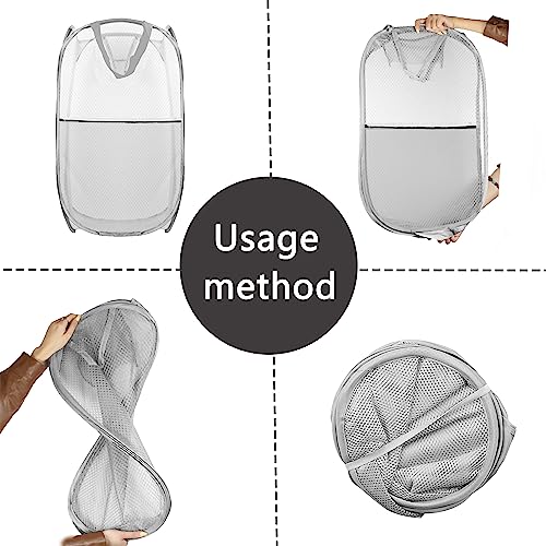 Collapsible Pop Up Laundry Hamper, Extra Large Mesh Foldable Laundry Basket, 28" x 16" x 16" (Grey) - color: 1P Grey