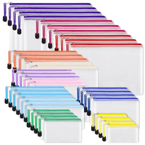 EOOUT 38pcs Mesh Zipper Pouch, Waterproof Zipper Bags, 8 Sizes Plastic Travel Pouch, 12 Colors, Multipurpose for Board Game, Travel Storage, School Supplies, Office Appliances, Home Organize - style: Multicolor-38pcs