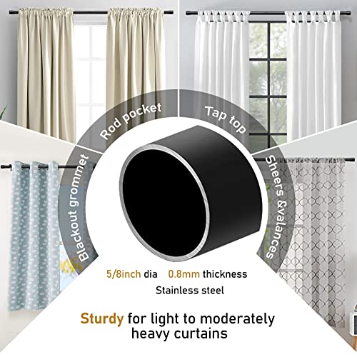 Basic Window Curtain Rods 48 to 72” - 5/8 Inch Small Curtain Rods 2 Pack - Heavy Duty Rustic Drapery Rods with Brackets - Matte Black - size: 48''-72''(2pcs)