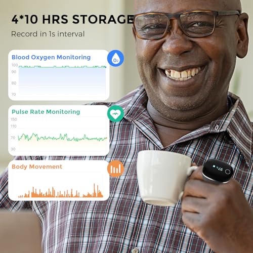 Wellue O2Ring-S Oxygen Monitor with Vibration Reminder, Bluetooth Pulse Oximeter Tracks SPO2 and Pulse Rate, 24 hrs Battery Life, 4*10 Hours Built-in Memory, Rechargeable Pulse Ox with Free PC & APP - size: Standard