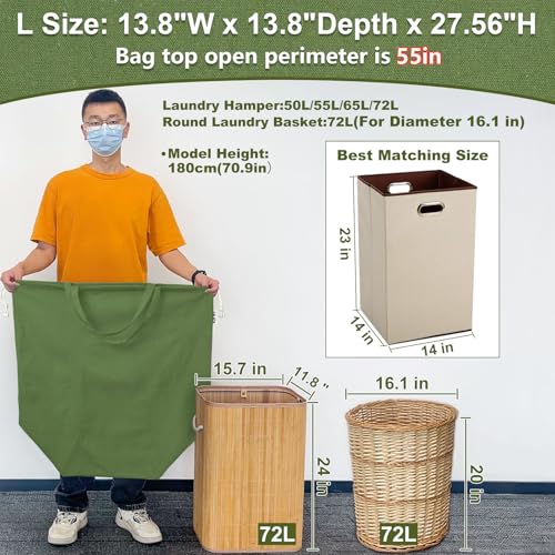 Canvas Laundry Bags with Handles & Square Base 13.8"Wx13.8"Dx27.6"H, Large Heavy Duty Laundry Basket Hamper Liner, College Dorm Washable Drawstring Canvas Dirty Clothes Bag (Army Green) - color: Army Green | Square Base, size: 13.8"Wx13.8"Depthx27.6"H