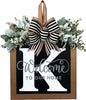 Last Name All Year Round Front Door Wreath with 26 Initial Letter Welcome Sign All Seasons Eucalyptus Garland and Bow ，Farmhouse, Porch, for Spring Summer Fall All Seasons Holiday Halloween Christmas.（K） - color: K