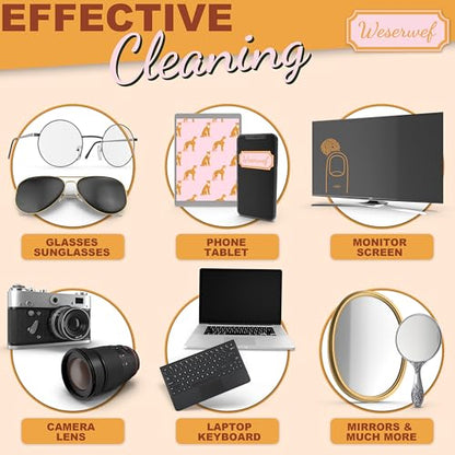 WESERWEF Design Microfiber Glasses Cleaning Cloth – Premium Cleaning Cloth for Eyeglasses, Screens, Tablets, Cameras & Lenses, 12" x 12", Ultra-Soft & Scratch-Free (Leo Pink) - color: leo pink
