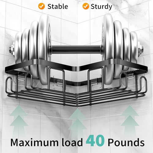 Moforoco 5-Pack Shower Caddy, L-Shaped, 10.2in Diameter, 90-Degree Right Angle, Rustproof, Easy Installation, 12 Hooks, Soap Holder, Adhesive Corner Shower Organizer, Black - color: 5-PACK